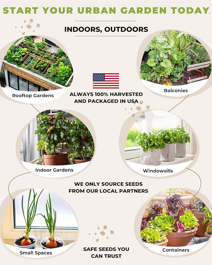 Tactiko Survival 15 Vegetable Seed Kit Varieties for Small Urban Garden Balconies &amp Patios - Non-GMO Heirloom - Popular USA-Grown Dwarf Seeds for Planting Vegetables - Indoor Outdoor