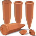 Large Terracotta Watering Spikes with Lids Automatic Plant Waterer Outdoor | Indoor Vacation Friendly Clay Plant Watering Devices System Slow Release Self Watering Planter Insert 4 Pack