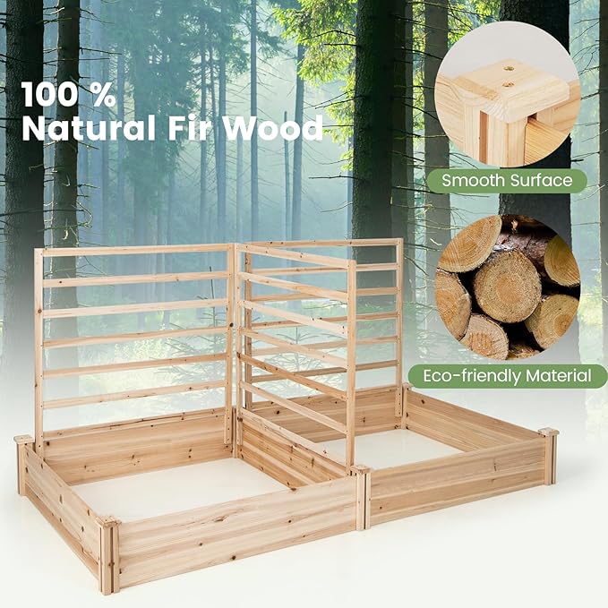 Raised Garden Bed with 3 Trellises 2 Large Wooden Planter Boxes with Trellis for Vine Climbing Plants Flowers Modular Design for Outdoor Garden Patio Backyard 88L x 45W x 43H Natural