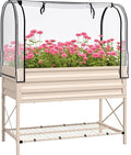 Outsunny Raised Garden Bed with Cover and Storage Shelf Rectangular Metal Elevated Planter Box with Legs and Bed Liner for Vegetables Flowers Herbs Cream