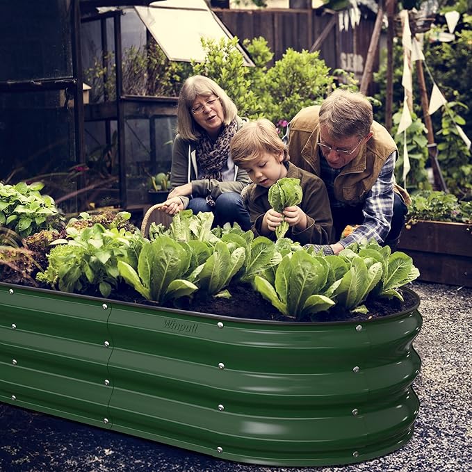 Raised Garden Bed Kit 5x2x1 ft Galvanized Planter Box Outdoor with Safety Edging Large Metal Raised Beds for Gardening Vegetables Flower Fruits (Moss Green)