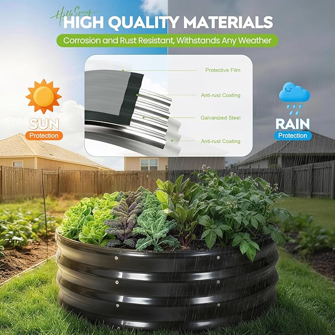ZORMY Galvanized Raised Garden Bed Outdoor Round Metal Planter Boxes 2 Pcs 3x3x1ft Steel Raised Bed Kit for Planting Vegetables Fruits Flowers(Grey)