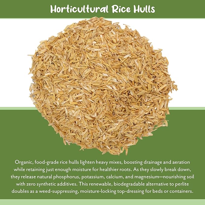 Soil Sunrise Organic Horticultural Grade Rice Hulls (8 Quarts) All-Natural Soil Amendment for Houseplants Gardening Seed Starting &amp Chicken Bedding