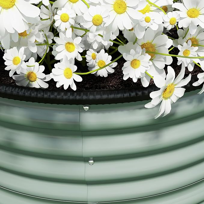 2-Count Durable Premium Quality Heavy-Duty Metal Raised Garden Bed Featuring Safety Edging and Easy Assembly in Light Green Finish