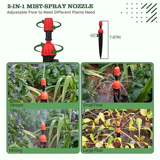 A ANLEOLIFE 82.4FT Automatic Drip Irrigation Kit with Water Timer 8 Programs &amp LCD Quick-Connect System 1/2 Mainline + 1/4 Tubing 360° Bendable Nozzles for Raised Beds Garden &amp Greenhou