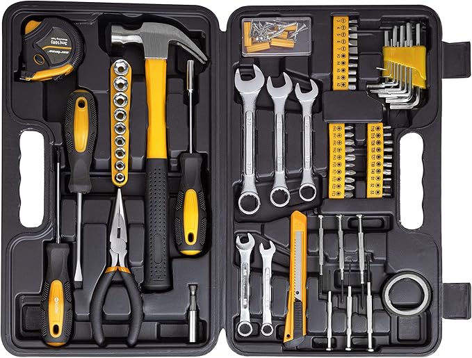 CARTMAN 148 Piece Tool Set General Hand Tool Kit with Plastic Toolbox Storage Case Automotive Set Yellow