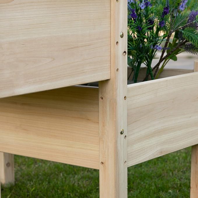34x34x28 Raised Garden Bed 2-Tier Elevated Wood Planter Box for Backyard Patio to Grow Vegetables Herbs and Flowers Natural