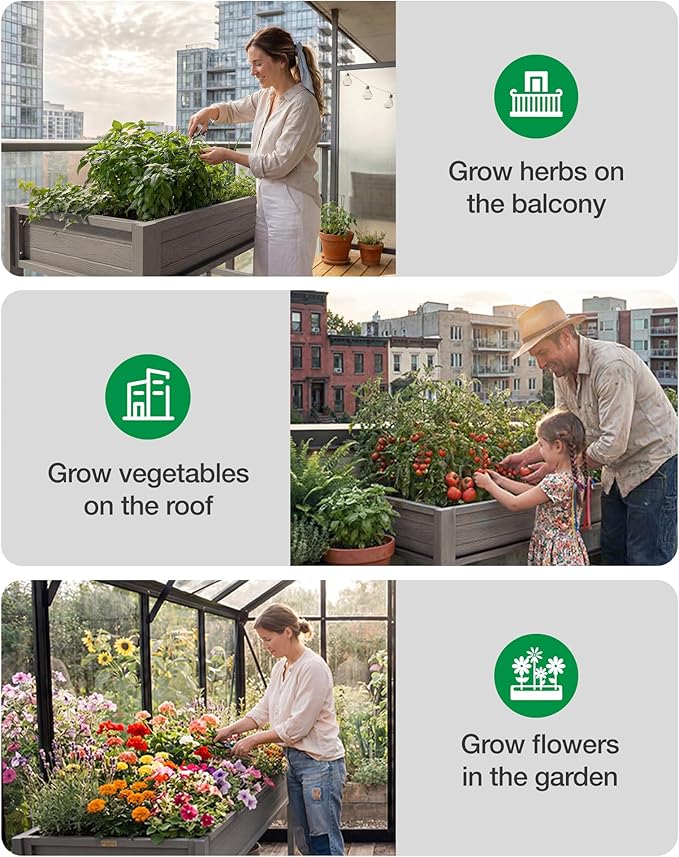 YEFU Raised Garden Bed for Outdoor: Gray 72 x 24 x 30 Sturdy Elevated Gardening Planter Box with Legs for Patio Vegetable Herb Flower Planting - Reliable Choice for Suburban Homeowners
