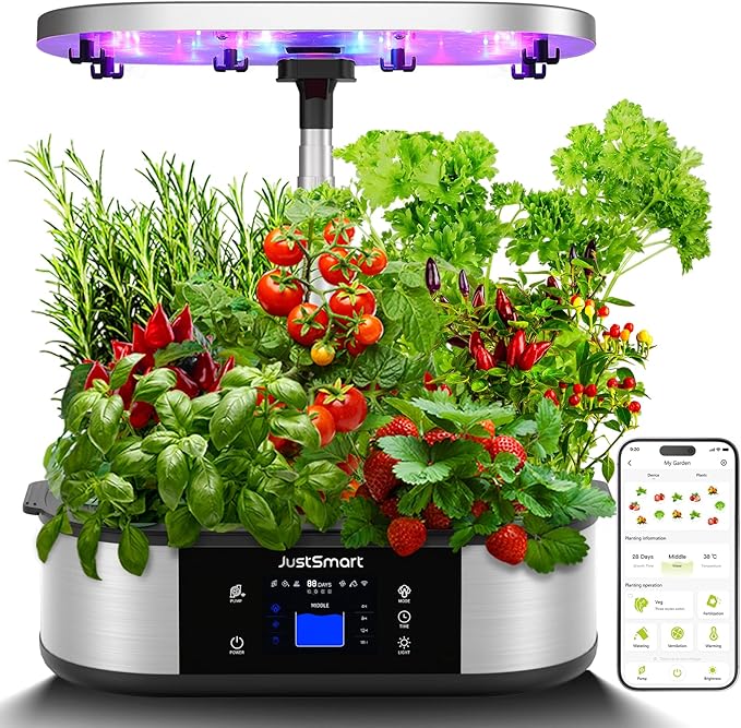 WiFi 12 Pods Hydroponics Growing System Indoor Garden with APP Controll and 3 Planting Modes Up to 30 48w 120 LED Light Automatic Water-Adding Fertilization Timer Silent Pump GS1 Max
