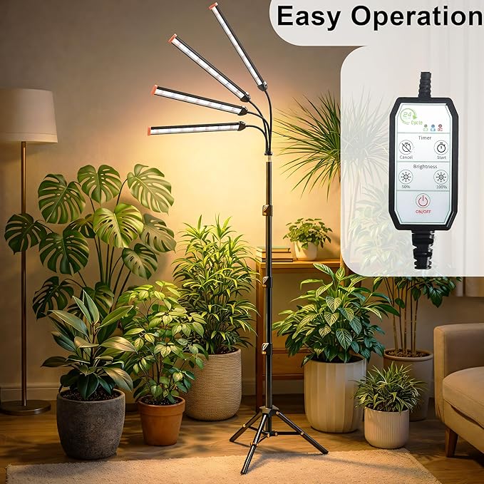 Grow Light with Stand for Indoor Plants3500K Warm White Plant Light with Red Blue LEDs for Indoor Tall Large Plants GrowingDimmable &amp Auto TimerHeight Adjustable 17-61