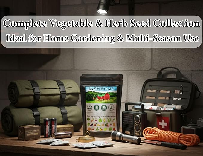 B&ampKM Farms Heirloom Vegetable Seeds Variety Pack – 20 Varieties 40 Packets 20000+ Non-GMO Seeds – Water-Resistant Reclosable Packaging – Home Garden Starter Kit