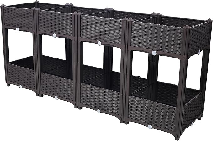 Planter Raised Beds - Elevated Planter Garden Box with Drainage Plug Raised Garden Beds for Vegetable/Flower/Outdoor Standing Planter Beds Gardening KitBrown63x15.7x27.7