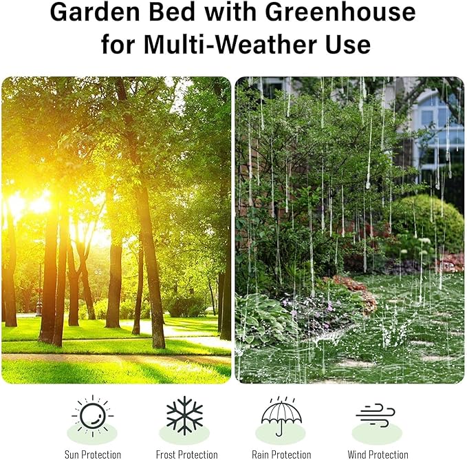 Raised Garden Bed Raised Graden Bed with Greenhouse Large Planter Raised Bed Outdoor Garden Box Galvanized Garden Bed Planter Gardening Supplies - 72(L) x 37.4(W) x 36(H)
