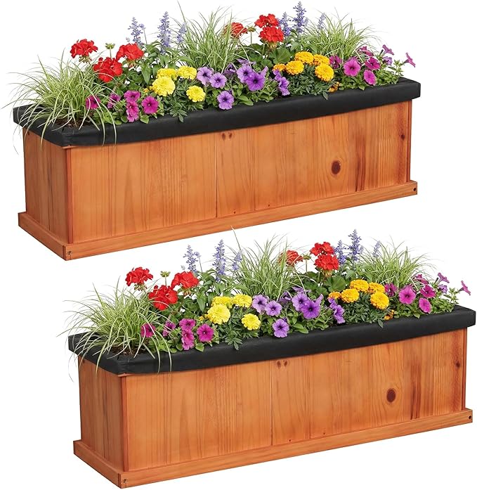 S AFSTAR Wooden Raised Garden Bed with Drainage Holes &amp Liner 2 Pieces Solid Fir Wood Planter Box for Flower Vegetable Herb Outdoor Indoor Gardening Kit for Balcony &amp Backyard (40 x 13 x 1