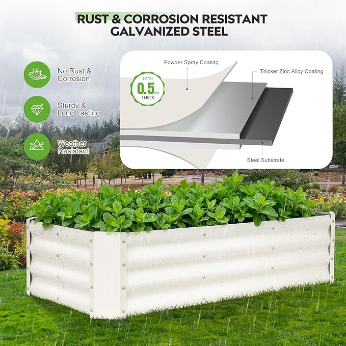 ZORMY 2 Pcs 4x2x1ft Galvanized Raised Garden Bed Outdoor Metal Planter Boxes with Easy Assembly Planter Raised Beds for Gardening Flower Plants Vegetable Herb - White