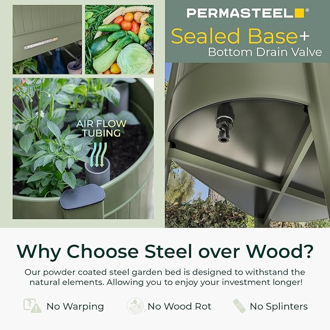 Permasteel Raised Garden Bed with Legs Planter Box with EnGrow™ TrueSoil™ Technology for Vegetables Flowers Herbs and Fruit Outdoor Indoor Storage Shelf Caster Wheels Green