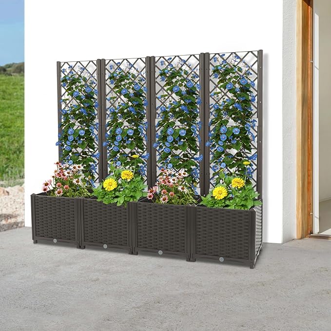 Garden Planter with Trellis 4 Pcs Raised Garden Bed Outdoor Planter Box 56 Tall Floor Plant Bed Detachable Lattice Trellis for Climbing Growing Privacy Screen for Patio Backyard Balcony
