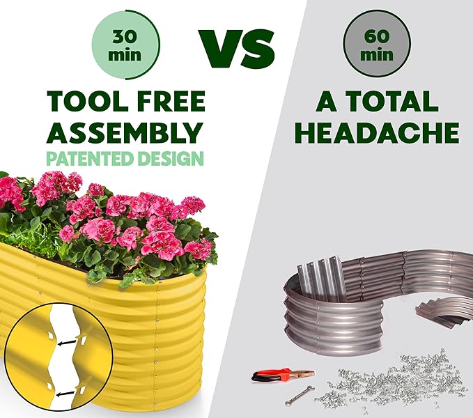 Plant &amp Plot Galvanized Raised Garden Beds Outdoor // 4×2×2 ft Planter Raised Beds for Gardening Vegetables Flowers // Large Metal Garden Box (Yellow) // Patented Tool-Free Design