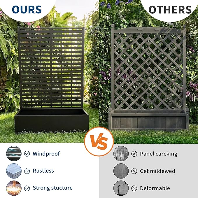 Metal Raised Garden Bed with Trellis &amp Privacy Screen 71.5x47x16 Galvanized Metal Planter Box with Wheels &amp Drainage Holes for Patio Balcony Climbing Plants Flowers Vegetable Black