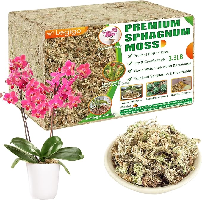 Legigo 3.3LBS Premium Sphagnum Moss for Plants- 60QT Natural Succulent Carnivorous Plant Moss Dried Long Fiber Orchid Moss for Orchid Repotting Succulent Sarracenia Potted Plants Gardening &amp Rept
