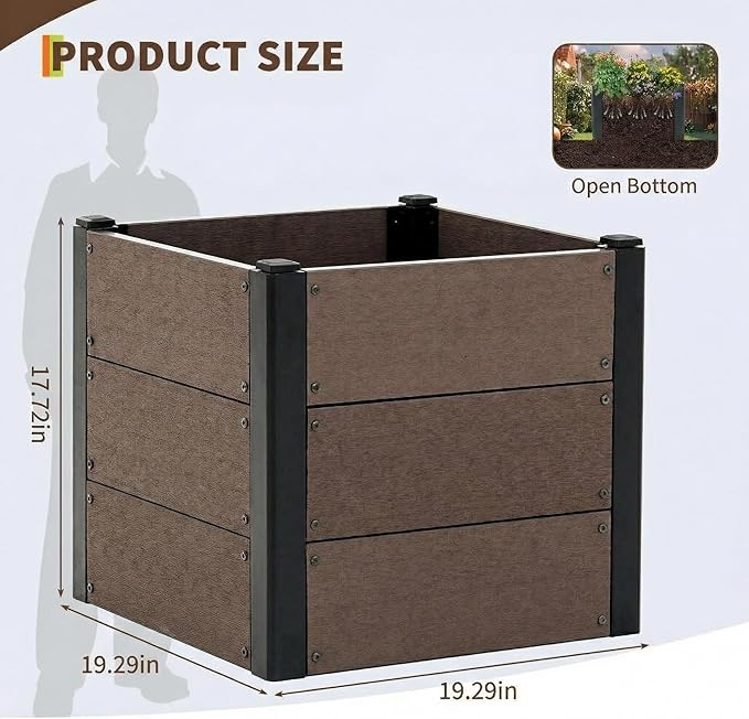Wood Raised Garden Bed 19x19x17 in Tall Outdoor Planter Box with Open Bottom Deep Root Elevated Garden Bed for Vegetables Herbs Flowers All-Weather Composite Rectangle Planter for Patio Backyard
