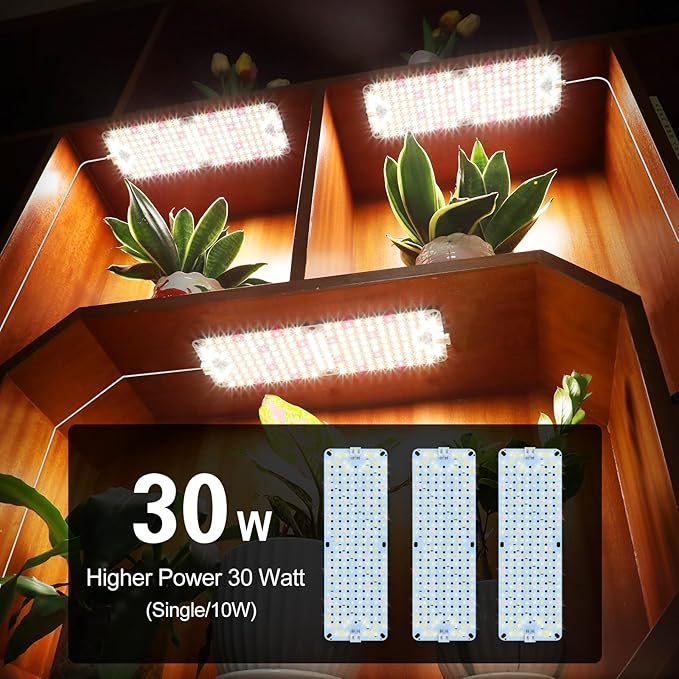 3Pack Flat Grow Lights for Indoor Plants Seed Starting Veg 4/8/12/16/20H Timer Light and Thin 30W Grow Lights for Under Cabinet Plant/Shelves Two Connection Modes Quick Installation