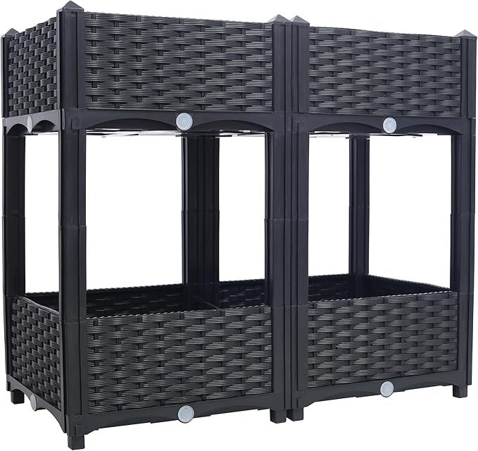 Planter Raised Beds - Elevated Planter Garden Box with Drainage Plug Raised Garden Beds for Vegetable/Flower/Herb Outdoor Standing Planter Beds Gardening KitBlack31.5x15.7x27.7