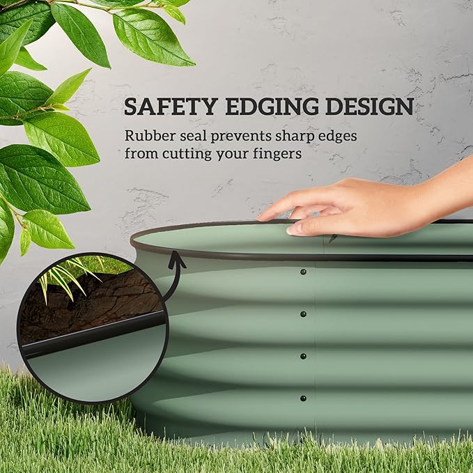 Outsunny 8' x 2' x 1.4' Galvanized Raised Garden Bed Kit Outdoor Metal Elevated Planter Box with Safety Edging Easy DIY Stock Tank for Growing Flowers Herbs &amp Vegetables Green