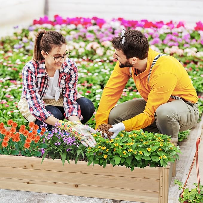 8FT Wooden Raised Garden Bed - Elevated Planter Box for Vegetables Flowers - Natural Outdoor Planting Kit for Patio Yard Backyard