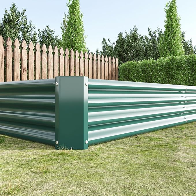 7.6x3.7x0.98FT Metal Raised Bed for Outdoor Flower Planters Vegetables Herb Galvanized Raised Garden Bed Kit Rectangular Large Metal Deep Root Planters with An Open Bottom (Green with 8x4x1ft)