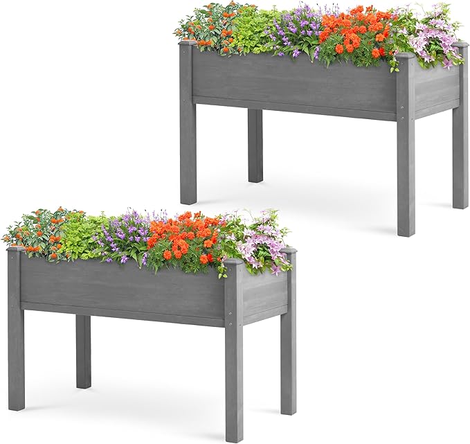 48x24x30 inch Raised Garden Bed with Legs Elevated Wooden Planter Box for Outdoor Plants Flowers Fruits Vegetable Herb Growing