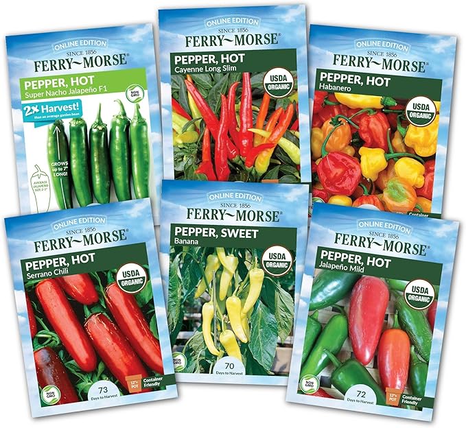 Ferry Morse Pepper Seed Variety Pack - High Germination Rate GMO Free - 6 Pack