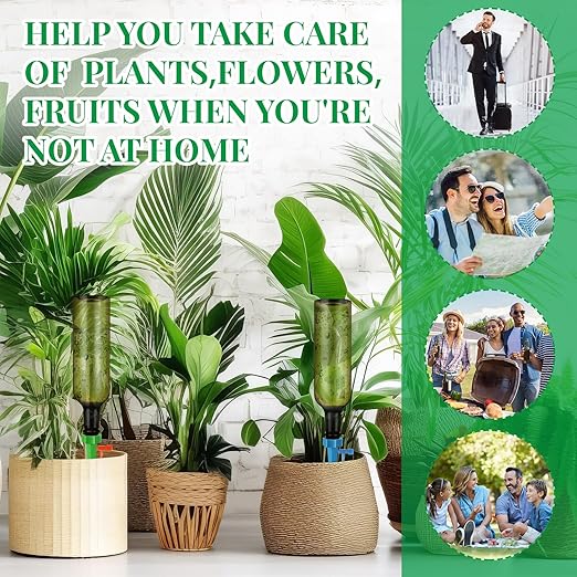 8 Set Plant Watering Devices with Self Watering Spikes and 26 oz Plastic Bottles Plant Waterer Devices with Adjustable Control Valve Switch Indoor Outdoor (Green)