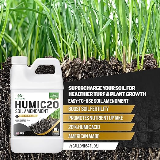 64oz 20% Humic Acid for Lawn - Covers 10000 sq ft Humic20 Soil Amendments Ideal Soil Conditioner for Lawns Promotes Aeration &amp Better Structure for Stronger Roots &amp Healthy Grass Growth