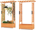 Raised Garden Bed with Trellis Set of 2 Wood Garden Planter w/Hanging Roof Drainage Holes for Vine Climbing Plants Elevated Planter Box for Patio Yard 43.5 x 17.5 x 72