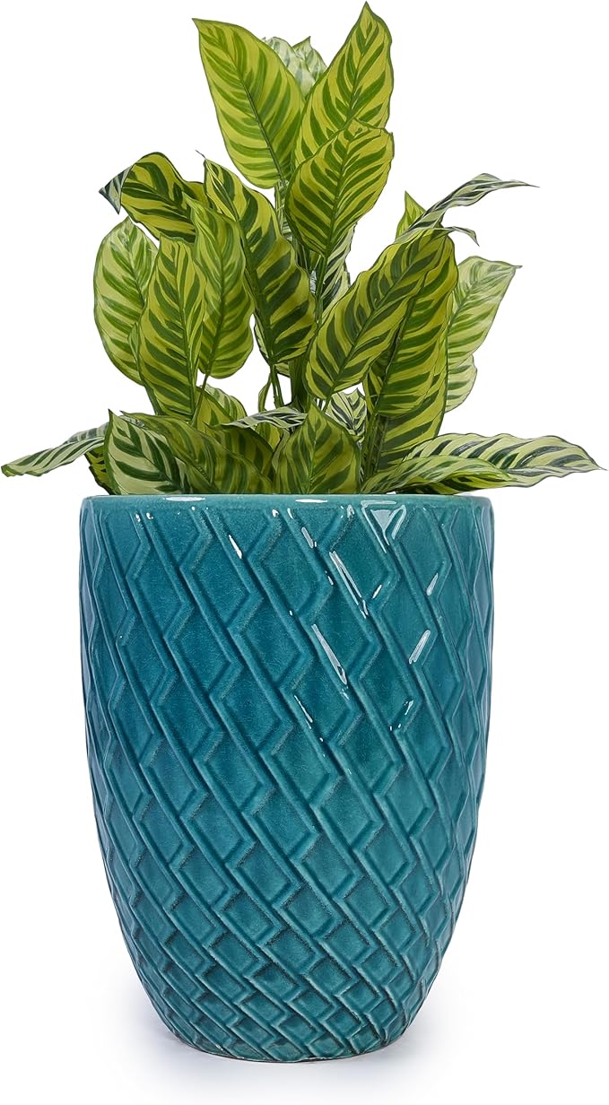 Handmade Teal Cyan Ceramic Flower Pot 16.54 W x 21.26 H Large Planter for Indoor Outdoor Potted Plants Flowers by Front Door Breathable Clay with Drainage
