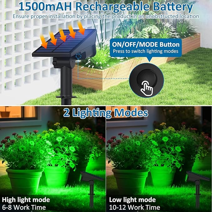T-SUNUS Halloween Solar Lights Outdoor Green LED Landscape Spotlight Red Christmas IP65 Waterproof for Flag Tree Garden Yard Patio