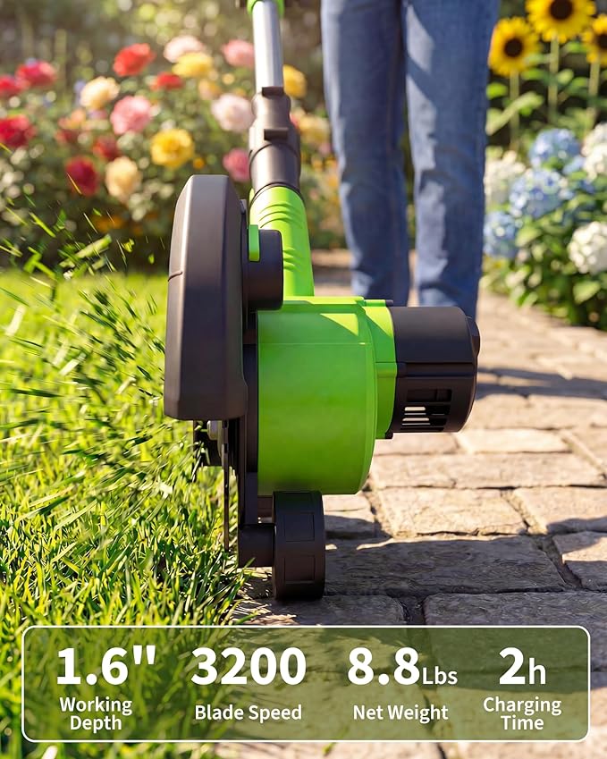 20V Cordless Lawn Edger 9-Inch Blade 4.0Ah Battery Powered Edger Lawn Tool with Dual Wheels 3 Depth Settings LawnTrencher for Yard Garden Patio Driveway Lawn and Sidewalk