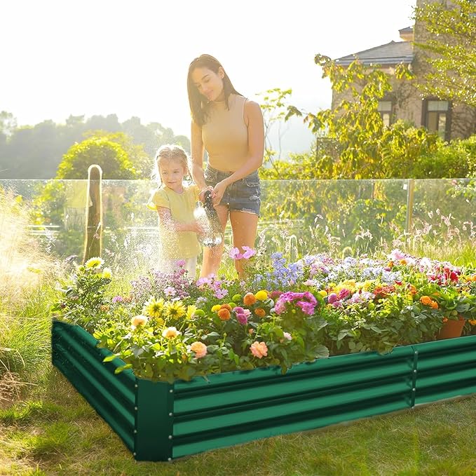 Land Guard 2 Pack 8×4×1ft Galvanized Metal Raised Garden Bed Metal Planter Kit Box Outdoor for Deep-Rooted Vegetables Flowers Green and Herbs (Green)