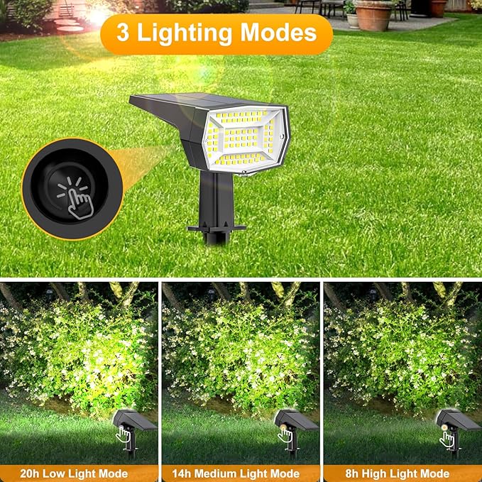 Fabrito 72 LEDs Solar Spot Lights Outdoor Waterproof 3 Modes Landscape Spotlights Dusk to Dawn Solar Powered Flood Wall Lights for Outside Solar Garden Lights for Yard Porch 6 Pack (Cool White)