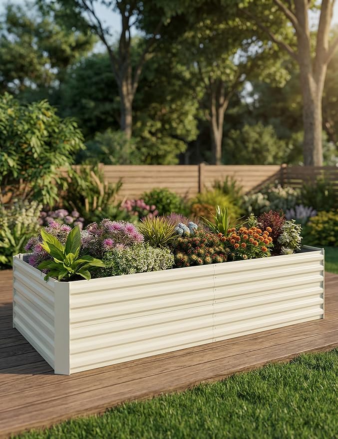 Raised Garden Bed 6x3x2ft Galvanized Raised Garden Bed Metal Deep Raised Beds for Gardening Large Outdoor Garden Bed 24 Height Beige