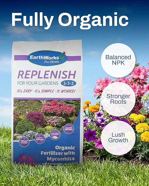 EW4H Replenish (3-3-3) Organic Fertilizer Lawn &amp Garden Starter for All Plants Flowers Vegetables and Sod 25 lb Bag