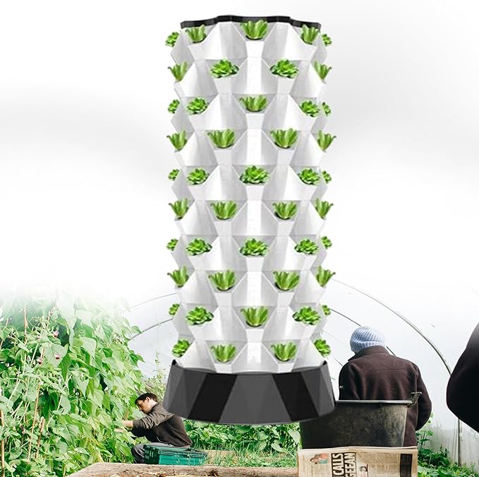 Hydroponics Indoor Garden Growing Sys-temAeroponic Vertical Tower Garden Farm Plants Fresh Herb Garden Fruits &amp Vegetables NurseryWhite-80holes