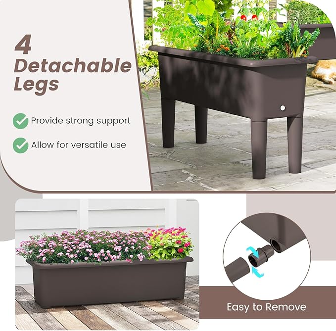 Giantex Raised Garden Beds Outdoor Set of 2 Self-Watering Planter Box with Detachable Legs &amp Drainage Hole Outdoor Raised Container for Vegetable Fruit Herbs 31.5”Lx12”Wx16”H Easy Assembly (Br