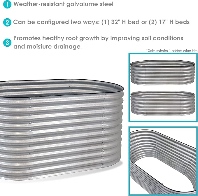Sunnydaze Stackable Galvalume Steel Raised Garden Bed - 62.5 Oval Silver