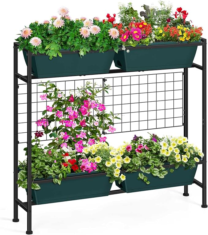 OYEAL Raised Garden Bed with Legs &amp &amp Trellis 32 Tall Vertical Herb Garden Planter Indoor Outdoor Elevated Flower Beds for Gardening Vegetables Herbs Patio Balcony Backyard Green