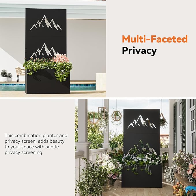 Modern Shade Metal Planter Box with Trellis Privacy Screen 4x6 FT Large Raised Garden Bed Multi-Functional Privacy Screen Outdoor with Drainage Holes for Climbing Plants Summit Horizon