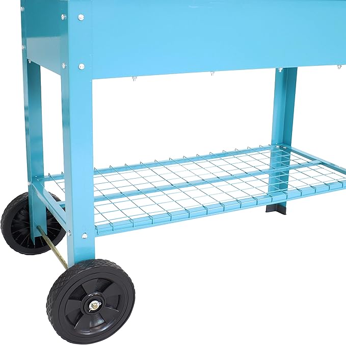 Sunnydaze 43-Inch Galvanized Steel Raised Garden Bed with Legs - Outdoor Elevated Planter Box with Wheels for Vegetables - Blue