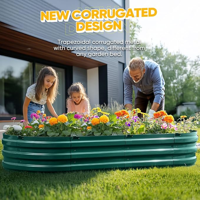 KING BIRD Raised Garden Bed Kit 2025 Upgraded Quick-Setup Galvanized Planter Garden Box Outdoor for Gardening Vegetables Flowers 74x36x12 in Green
