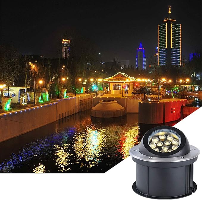 LED Garden Buried Light 85-265V Outdoor Underground Spotlight IP67 Waterproof Floor Lamp for Pathway Patio Bridge Landscape Lighting (Warm Light 18W)